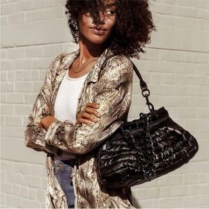 NWT‎ black patent THINK ROYLN convertible nylon tote with chain and guitar strap